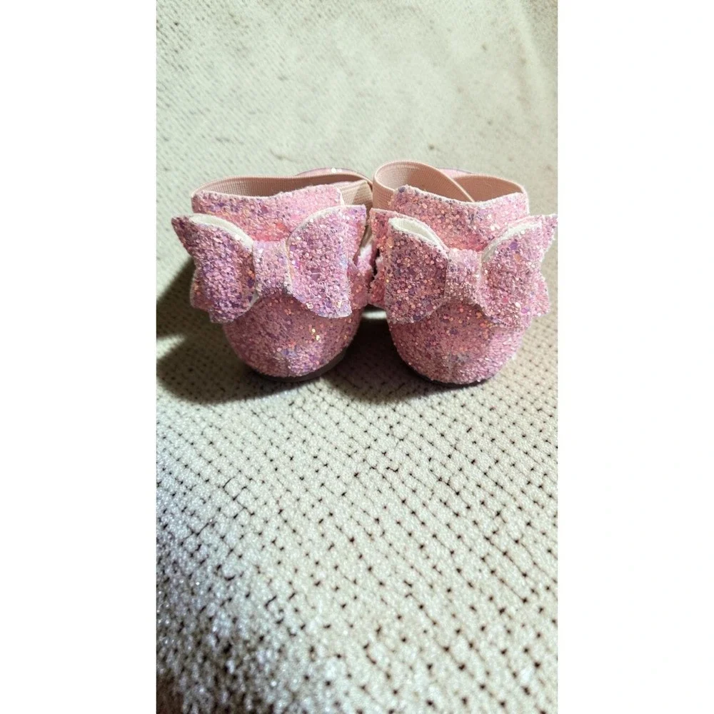 Leather Toddler Size 4C Girl's Pink Glitter Bow Back Ballerina Flats Shoes